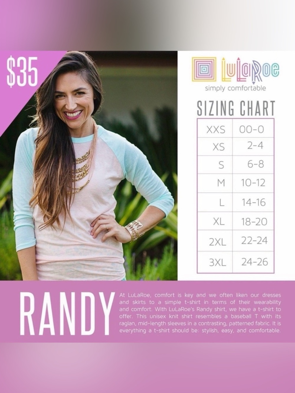LULAROE Randy Tee NWT - Picture 7 of 7